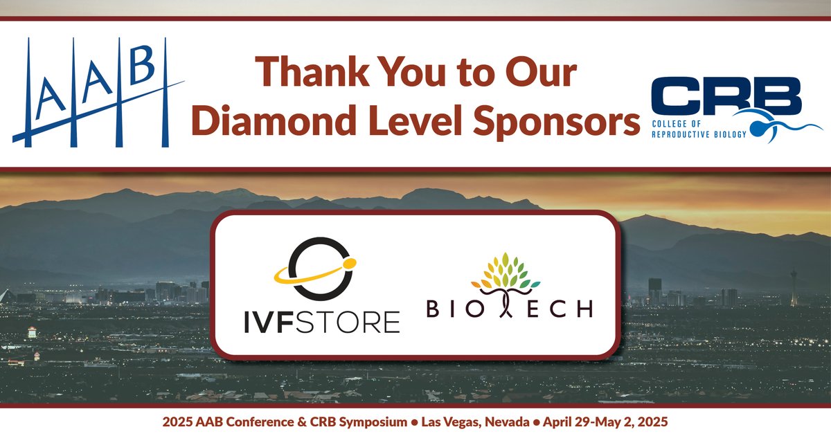 Thank you to IVF Store and Biotech, Inc. for supporting the 2025 AAB Conference/CRB Symposium as Diamond Level Sponsors.

For more information, visit: us.ivfstore.com and biotechinc.us

#AABCRB2025