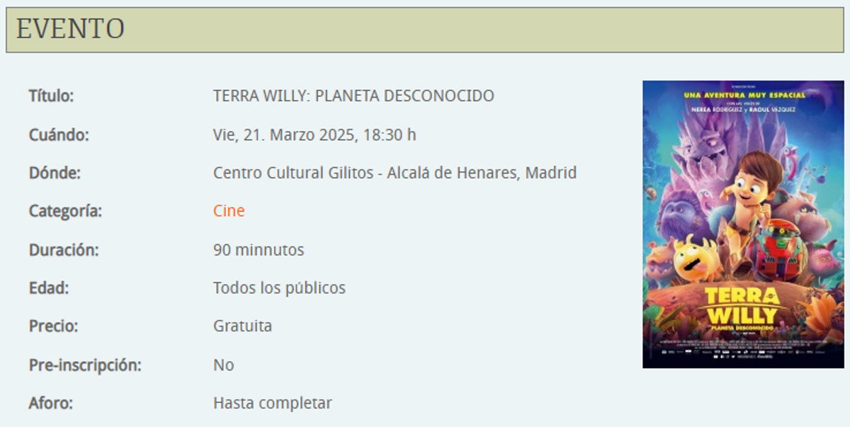 Mañana por la tarde en el Centro Cultural Gilitos, sesión de cine infantil con entrada gratuita. alcalaylosniños.es/calendario/eve…