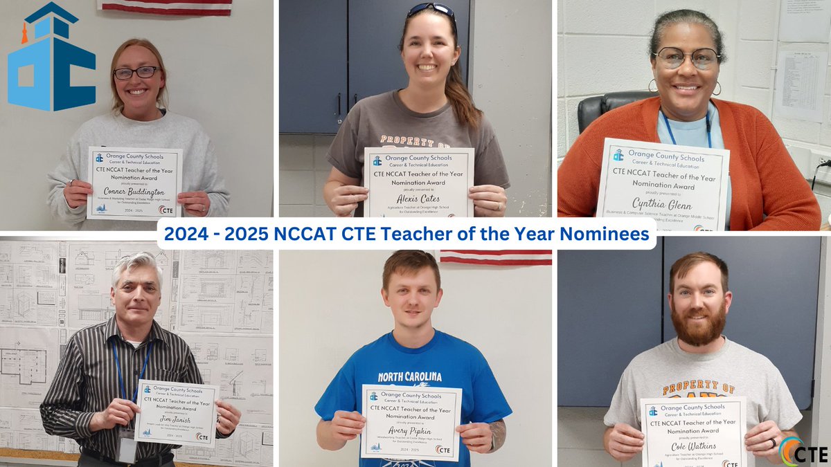 Congrats to the 24-25 Orange County Schools CTE NCCAT Teacher of the Year NOMINEES!  So proud &amp; honored to work with each of you! 

Stay tuned to see which one of these outstanding teachers will represent our district &amp; advance to the next level! Good Luck!