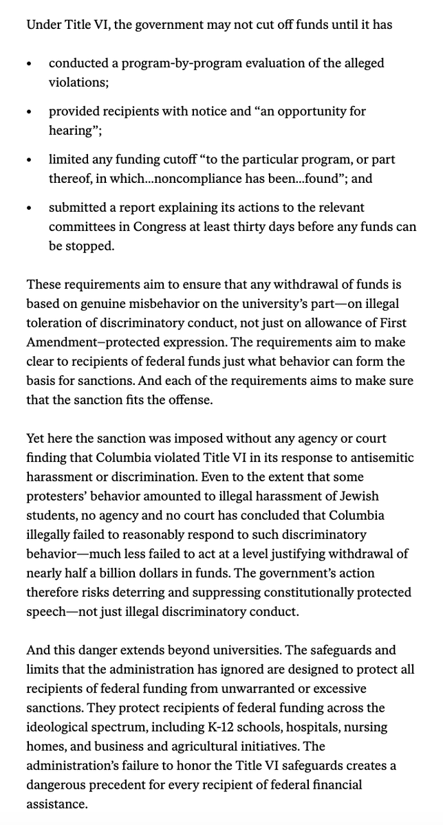 Statement about the legal process being used by the Trump administration at Columbia, signed by (among others) a notable list of conservative law professors: Eugene Volokh, Richard Epstein, Steve Calabresi, Michael McConnell, Keith Whittington, M Paulsen. nybooks.com/online/2025/03…