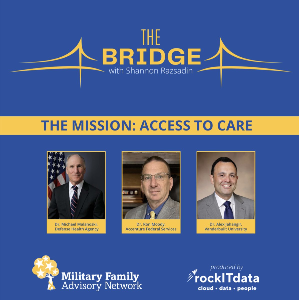 🎙️ New Podcast Alert! 🚨

Tune into The Bridge podcast, produced by <a href="/rockITdata/">rockITdata</a>, for our inaugural episode, “The Mission: Access to Care”

Key topics:
🩺 Primary care &amp; mental health services
🌍 Access in underserved areas
📱 Telehealth &amp; TRICARE

🎧 Available now on all major