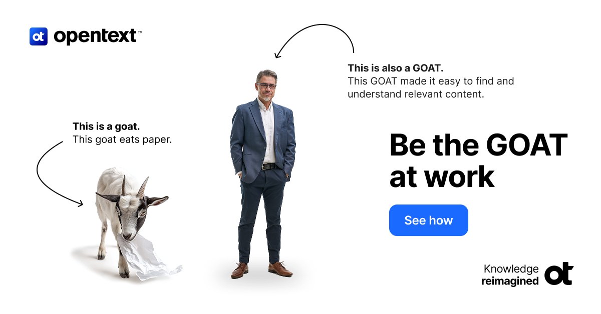Who’s the GOAT at work? 🐐 

It could be you. See how you can foster a culture of knowing and create new ways to work with OpenText Content Cloud: solutions.opentext.com/content-manage…