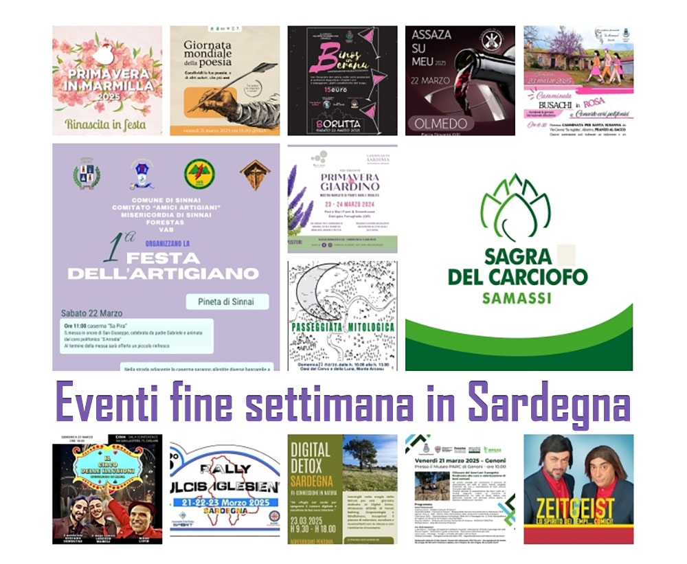 🎭 Eventi in Sardegna da venerdì 21 a domenica 23 marzo 2025
Scopri tutti i principali appuntamenti del fine settimana nella nostra isola!
.
 👉 bit.ly/evweekmar04