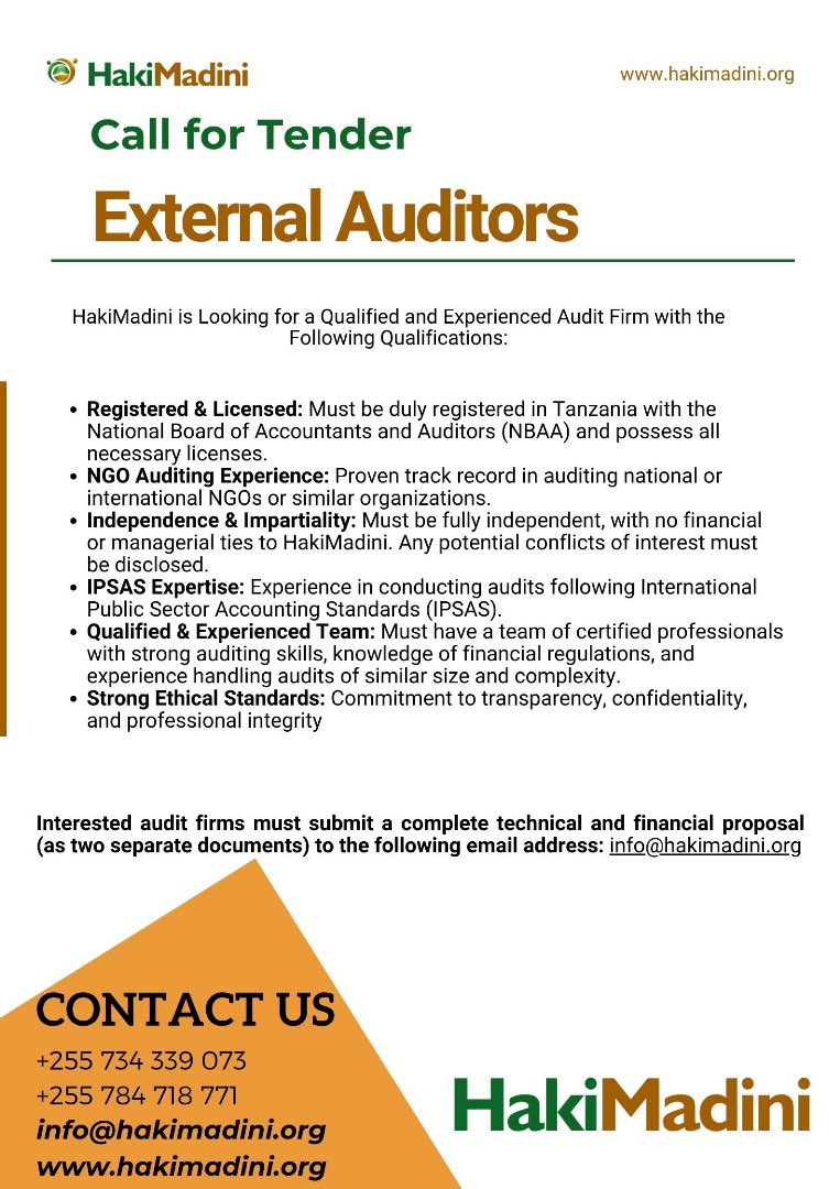HakiMadini is seeking a qualified and experienced audit firm to conduct the audit for the financial year ending 2025

For more information visit our website hakimadini.org or call us +255 784 718 771