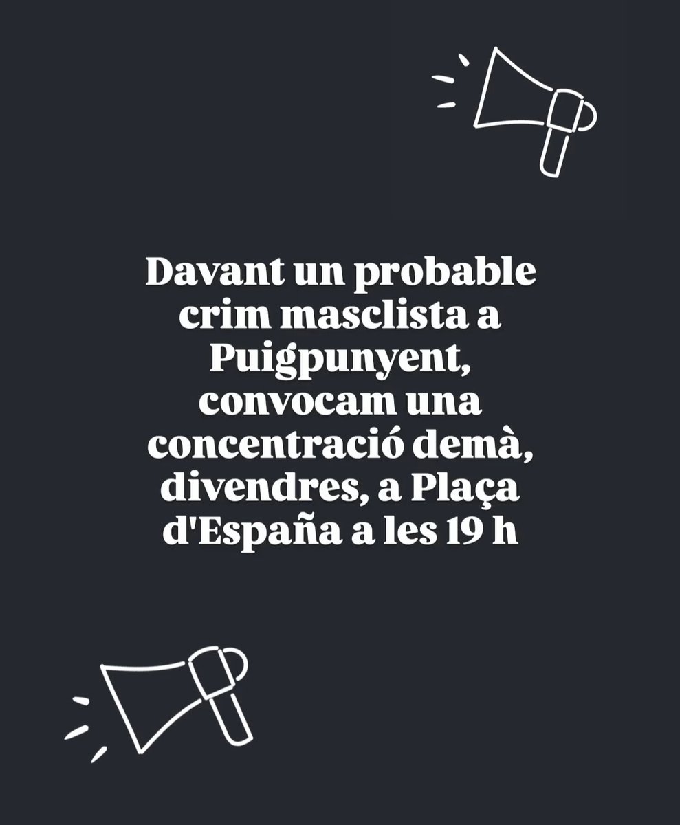 Una home ha assassinat la seva parella a Puigpunyent. Un altre feminicidi, aquest cop a ca nostra.
No és un cas aïllat, és un sistema que ens vol abans mortes que lliures. 

Sortim als carrers i cridem clar que no permetrem el silenci ni la impunitat.