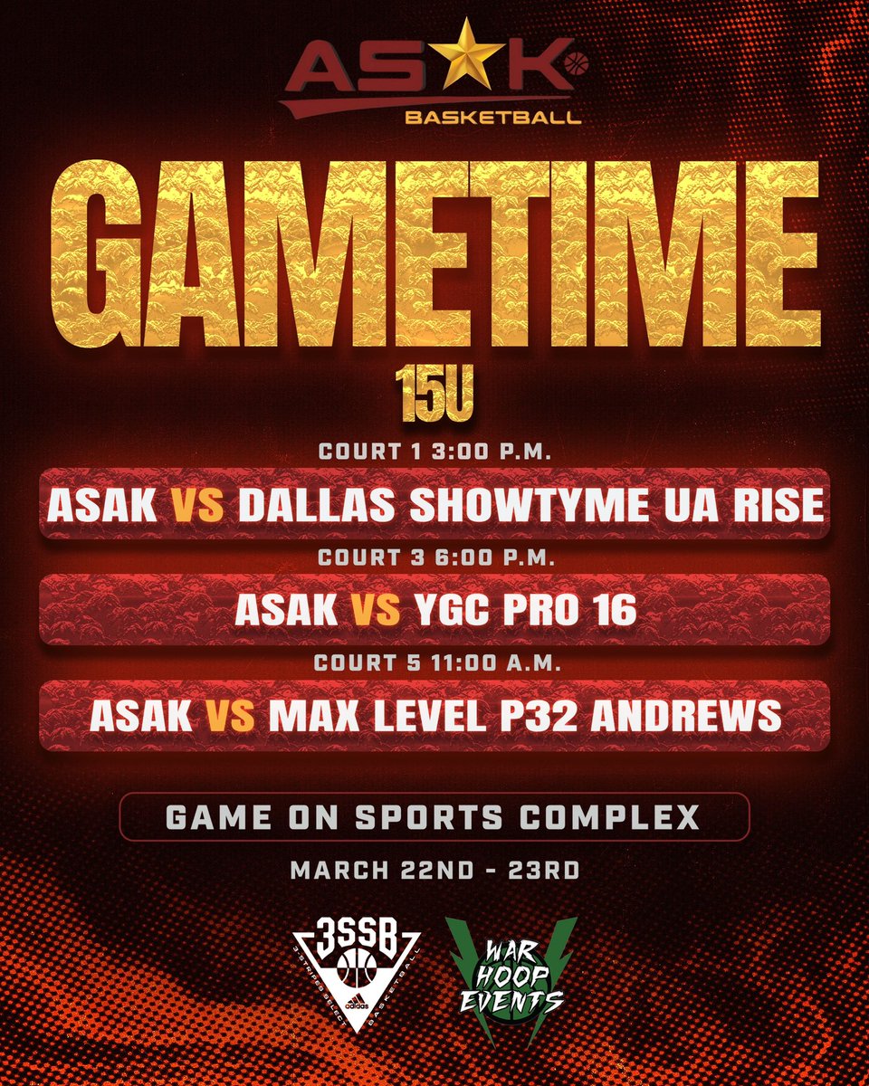 ASAKELITE's tweet photo. ππ₯ GAMETIME ALERT! π₯π
Our ASAK teams are ready to take over the Game On Sports Complex this weekend!
π
March 22nd - 23rd
π Game On Sports Complex
πͺπ₯π―
#ASAKBasketball #Gametime #WarHoopEvents #HoopNation #3SSB #BallIsLife #GameOnSportsComplex https://t.co/TYtFmZuane