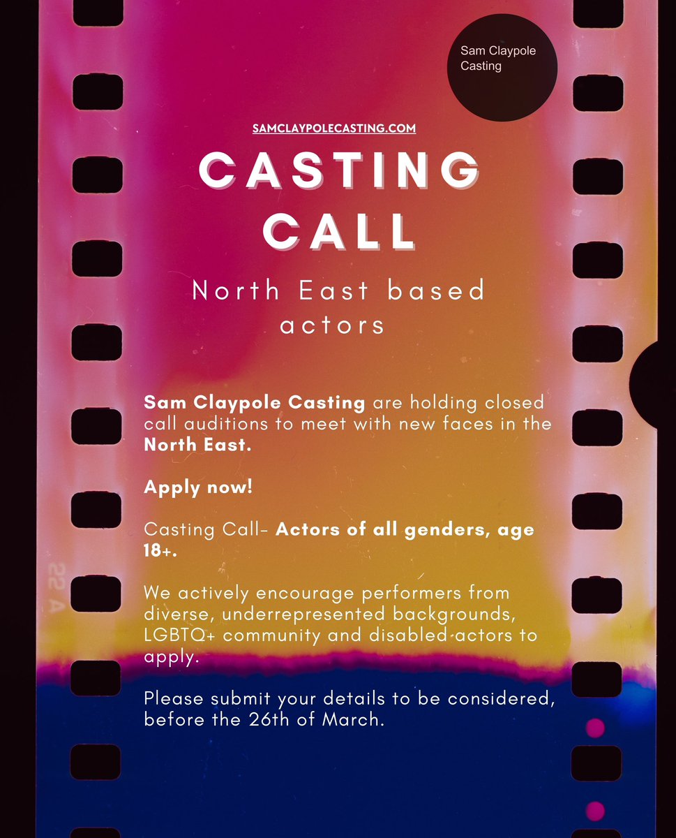 General Casting Call - North East 
Generals
We actively encourage performers from diverse, underrepresented backgrounds, LGBTQ+ community and disabled actors to apply.

🎥👇Apply online by 26th March👇🎥
forms.gle/rjsMwLmbRnYMmD…

 #castingcall #ActorsWanted 
 #NorthEast