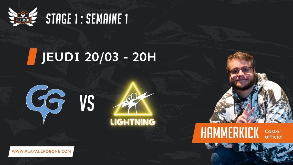 Overwatch AllForOne France (@playallforonefr) on Twitter photo Dernier match de la semaine !
@goud_guys et <a href="/LightningPrjct/">Lightning Project</a> s'affrontent pour remporter la bataille !
Qui va l'emporter selon vous ? 🤔
Suivez en direct le match à partir de 20h00 sur twitch.tv/hammerkick animé par <a href="/HammerKick_OW/">HammerKick</a> ! 🎉
#OAFO25 #OWesport #eSportFrance Dernier match de la semaine !
@goud_guys et <a href="/LightningPrjct/">Lightning Project</a> s'affrontent pour remporter la bataille !
Qui va l'emporter selon vous ? 🤔
Suivez en direct le match à partir de 20h00 sur twitch.tv/hammerkick animé par <a href="/HammerKick_OW/">HammerKick</a> ! 🎉
#OAFO25 #OWesport #eSportFrance