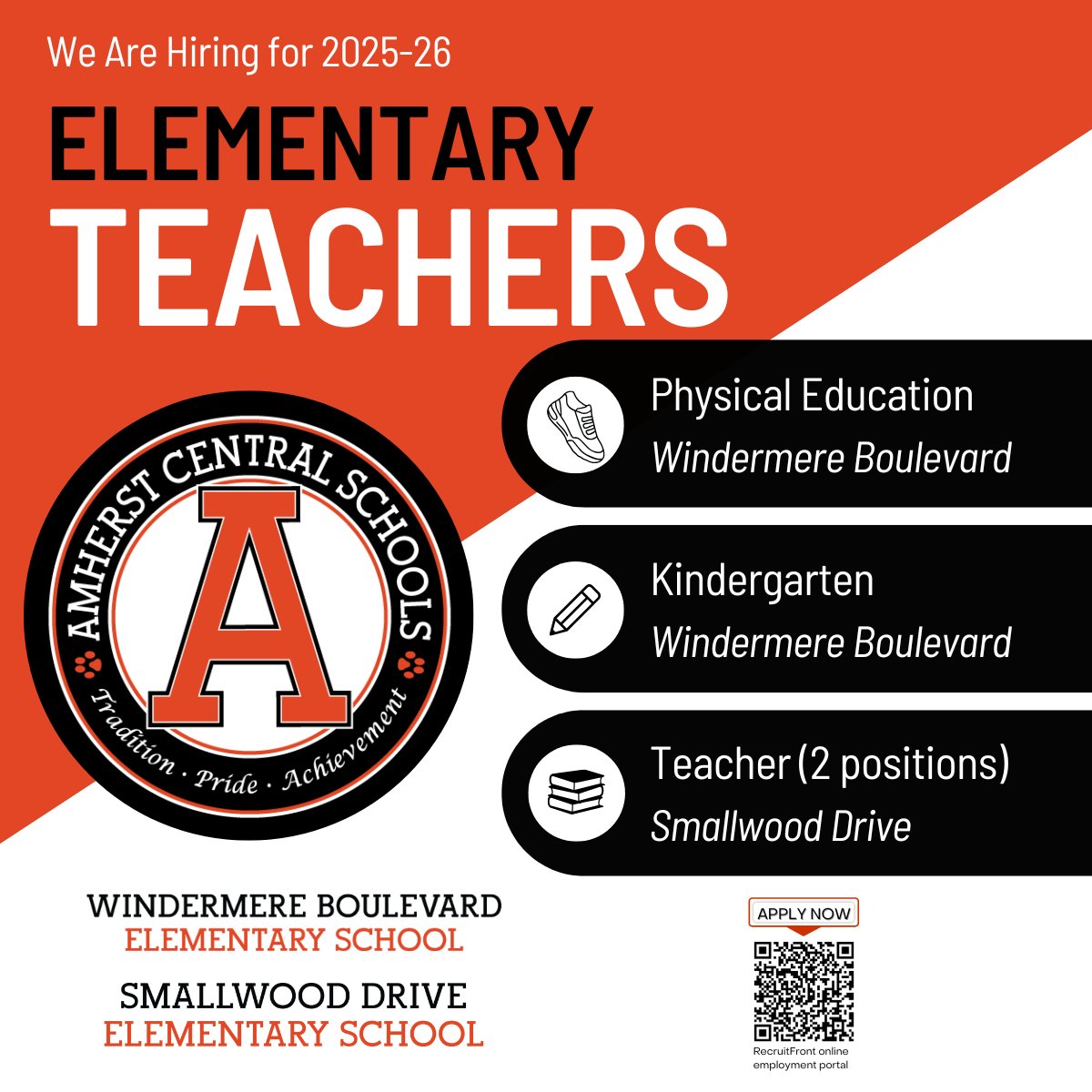 We are seeking qualified candidates for elementary teaching positions for the 2025-26 school year. All applications are online at amherstschools.recruitfront.com/JobPostingCate….
