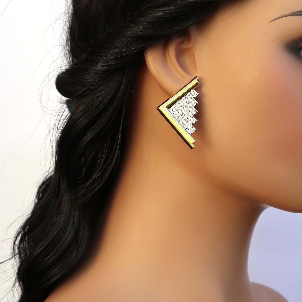 Fancy Large Clip On Golden Strass Earrings, Non Pierced Ears, Clip On Earrings, 18k gold plated, Handmade kitsch Earrings, Faux bizoux etsy.me/4kXqbFt μέσω <a href="/Etsy/">Etsy</a>