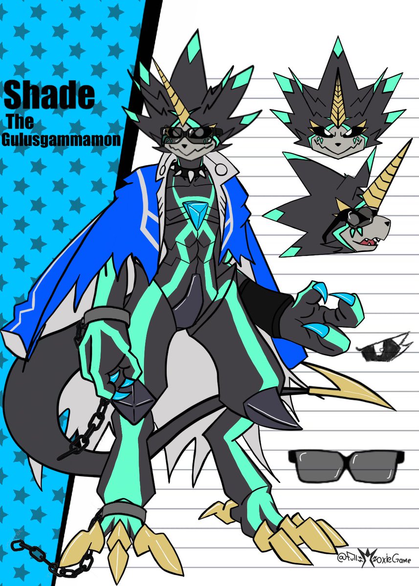 Updated my Gulus Oc, Shade’s design a bit. Here’s his new ref🔥

#FullMoxieGameArt #Digimon #GulusGammamon #Art