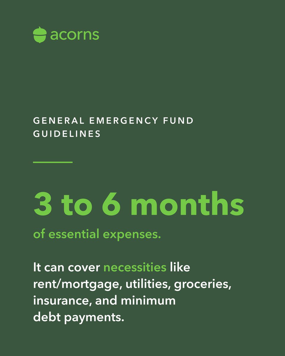 Here’s how to be prepared for the unexpected with an emergency fund. 

Investment advisory services offered by Acorns Advisers, LLC, an SEC Registered Investment Adviser. Click here for full disclosure  bit.ly/AcornsSocialMe…