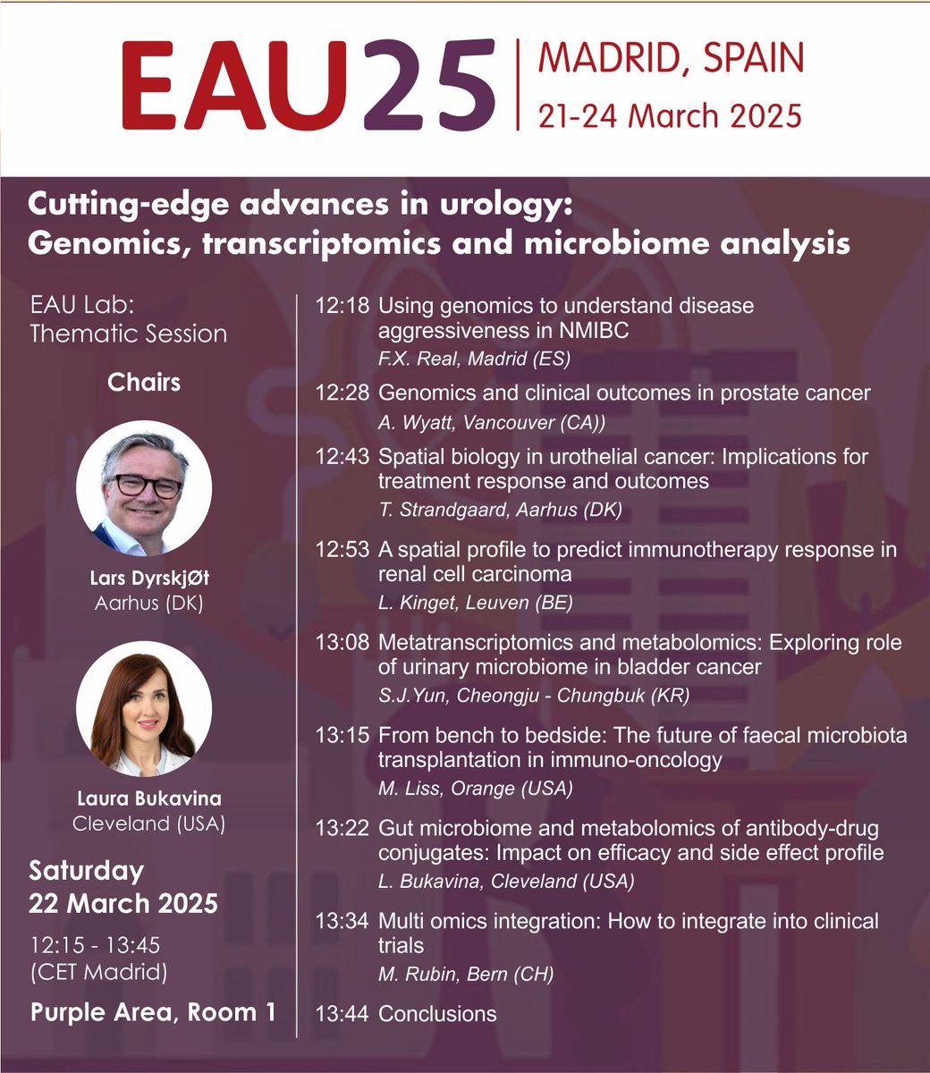 Laura Bukavina (@laurabukavinamd) on Twitter photo Join us this Saturday <a href="/LDyrskjot/">Lars Dyrskjøt</a> for an #EAU25 lab session showcasing groundbreaking research 🔬 in multi-omics and urology! Don’t miss out 🇪🇸 Join us this Saturday <a href="/LDyrskjot/">Lars Dyrskjøt</a> for an #EAU25 lab session showcasing groundbreaking research 🔬 in multi-omics and urology! Don’t miss out 🇪🇸
