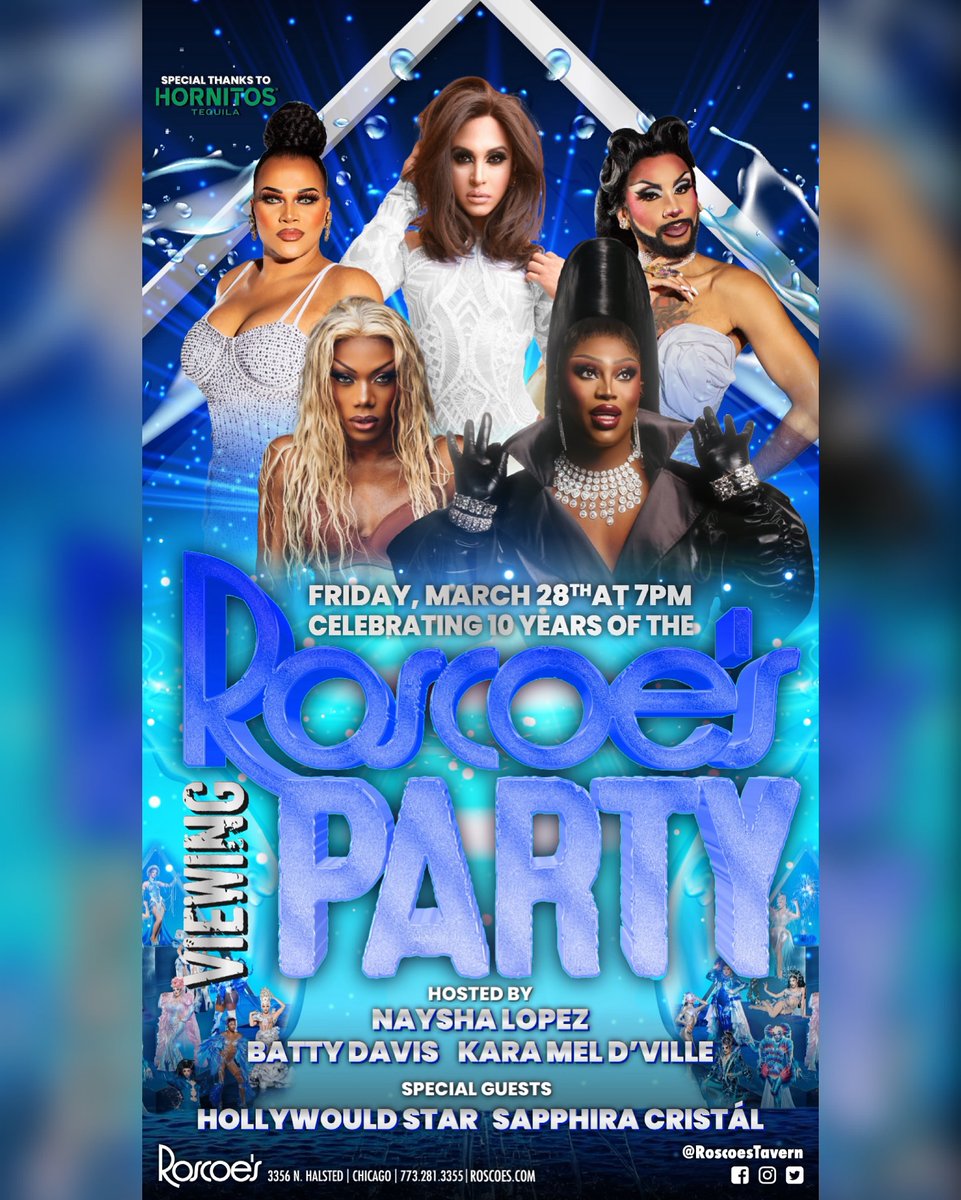 Be at <a href="/Roscoestavern/">Roscoes Tavern</a> Friday, March 28th at 7PM for Roscoe’s <a href="/RuPaulsDragRace/">RuPaul's Drag Race</a> Season 17 Viewing Party with our hosts <a href="/NayshaLopez/">Naysha Lopez</a> <a href="/Queenbattydavis/">Batty “AUNTEA” Davis</a> and Kara Mel D’Ville along with special guests <a href="/OnlyHollyWould_/">Hollywould Star</a> and <a href="/sapphiracristal/">Sapphira Cristál</a>