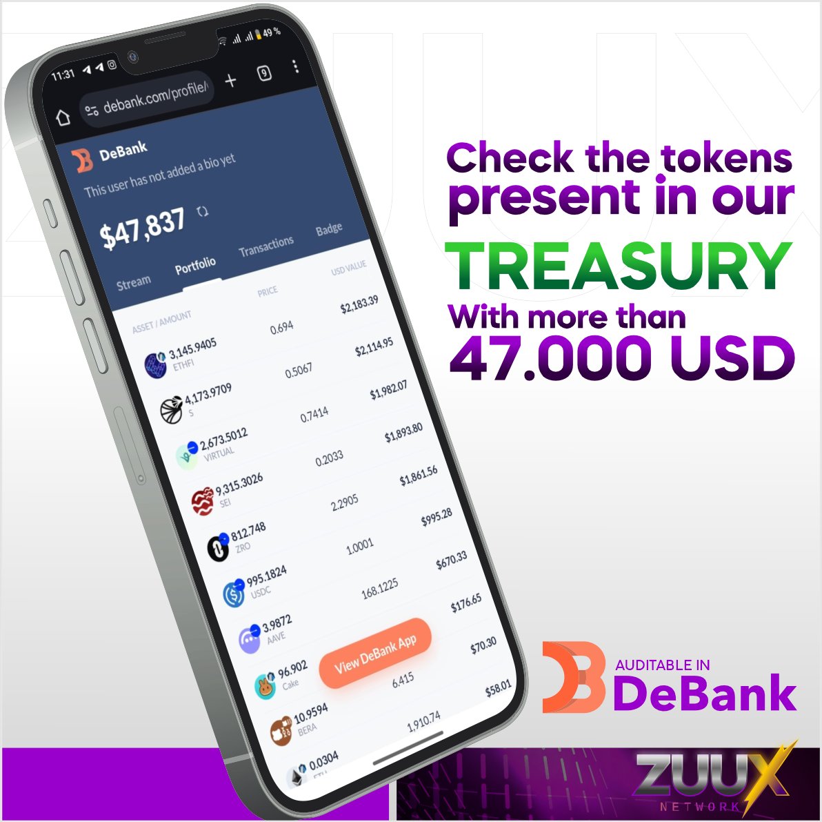 🔹 Zuux Treasury: Transparency and Sustainable Growth 🔹

At Zuux Network, efficient treasury management is key to ecosystem development. 🔥💰 We ensure stability, growth, and opportunities for our community through liquidity and expansion strategies.

#Blockchain #CryptoEconomy