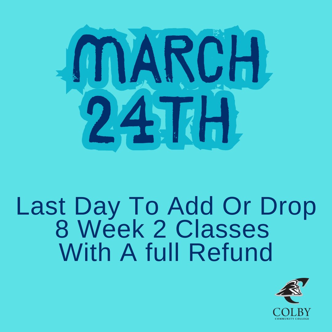 ColbyCCollege's tweet image. Last day to add/drop an 8 Week 2 class is coming up! Talk with your advisor about what the right move is for you! #AddDrop #IamCCC #TalkItOut #MakeTheYouChoice #YouGotThis #GoTrojans