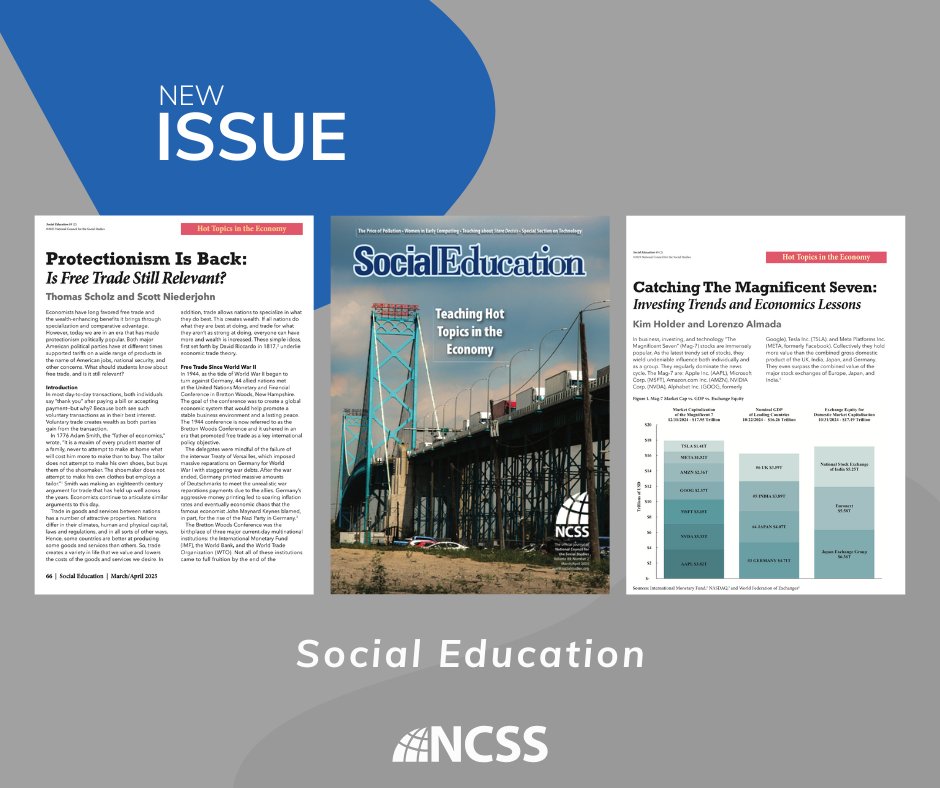 📰 Online now and headed to your mailbox! This Social Education issue examines #AI through an #economics lens, the difference between deflation &amp; disinflation + other hot topics in the #economy: hubs.li/Q03bvngz0 #edutwitter