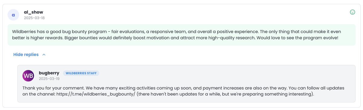 hackadvisor's tweet image. Wildberries is now officially verified on HackAdvisor and has responded to a hacker’s feedback. We hope more companies follow their example!

Check it out: hackadvisor.io/programs/543

#BugBounty #EthicalHacking #CyberSecurity #Wildberries #HackAdvisor #Transparency #Infosec