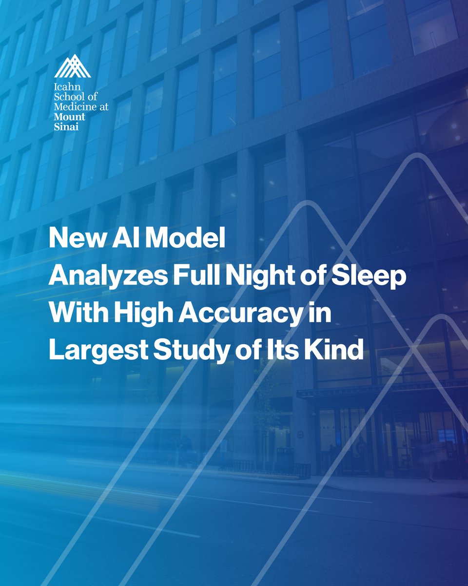 AI and Human Health at Mount Sinai (@aihealthmtsinai) on Twitter photo Researchers at <a href="/IcahnMountSinai/">Icahn School of Medicine at Mount Sinai</a> have developed a powerful AI tool, built on the same transformer architecture used by large language models like ChatGPT, to process an entire night’s sleep. To date, it is one of the largest studies, analyzing 1,011,192 hours of sleep. Researchers at <a href="/IcahnMountSinai/">Icahn School of Medicine at Mount Sinai</a> have developed a powerful AI tool, built on the same transformer architecture used by large language models like ChatGPT, to process an entire night’s sleep. To date, it is one of the largest studies, analyzing 1,011,192 hours of sleep.