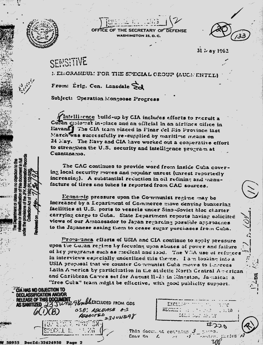 firemanjohn629's tweet image. Thread 5 

Almost a year to the day of “The Bay of Pigs” disaster. The CIA updates Kennedy on #OperationMongoose that will shortly bring on the #CubanMissleCrisis 

4pages 👇🏻 

archives.gov/files/research…