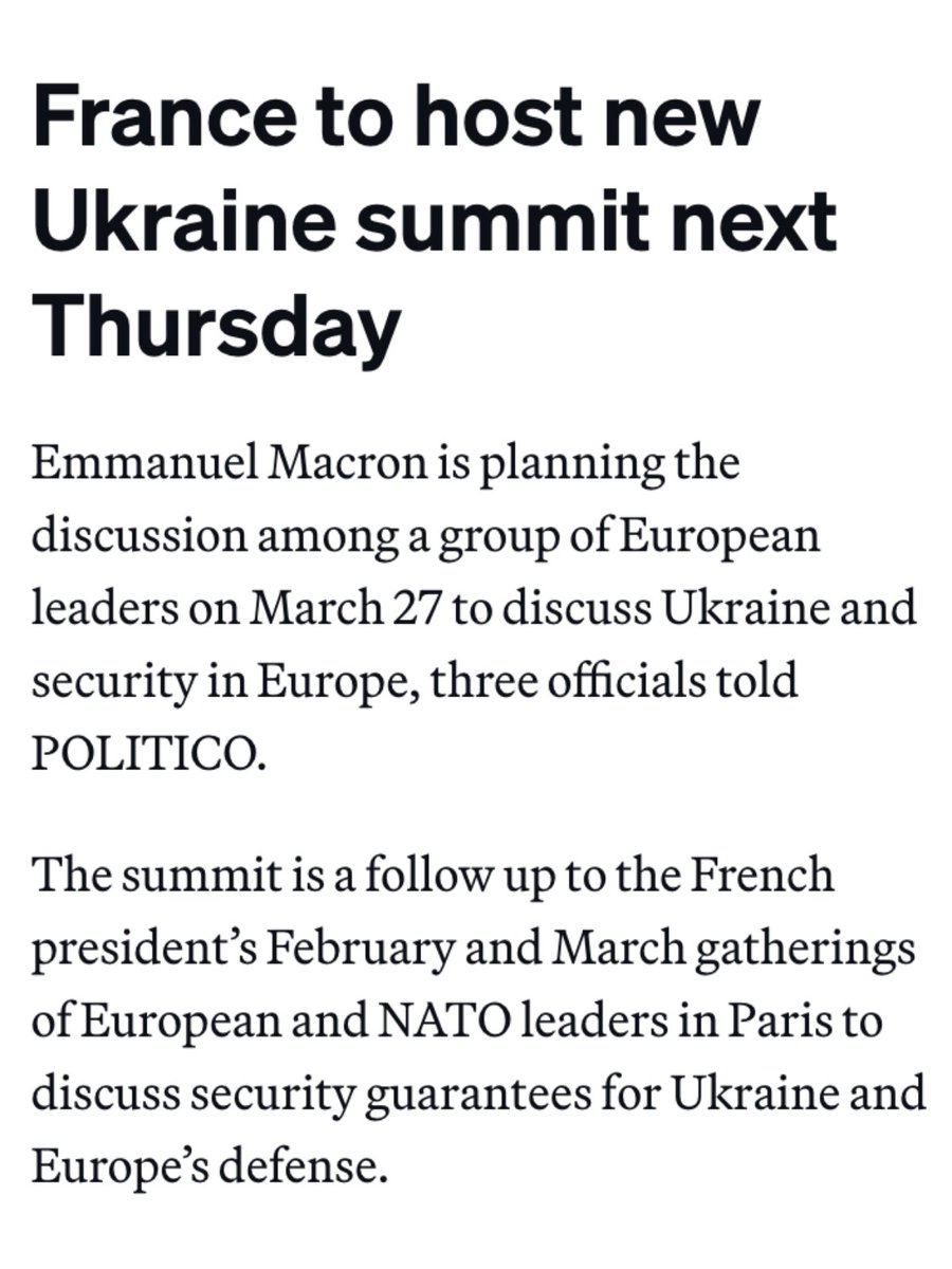 Three officials told us that French President Emmanuel Macron is planning another meeting of European leaders on March 27 to discuss Ukraine and EU security.

For more updates from today’s summit in Brussels, head to our live blog: ow.ly/hcNu50VlKTy