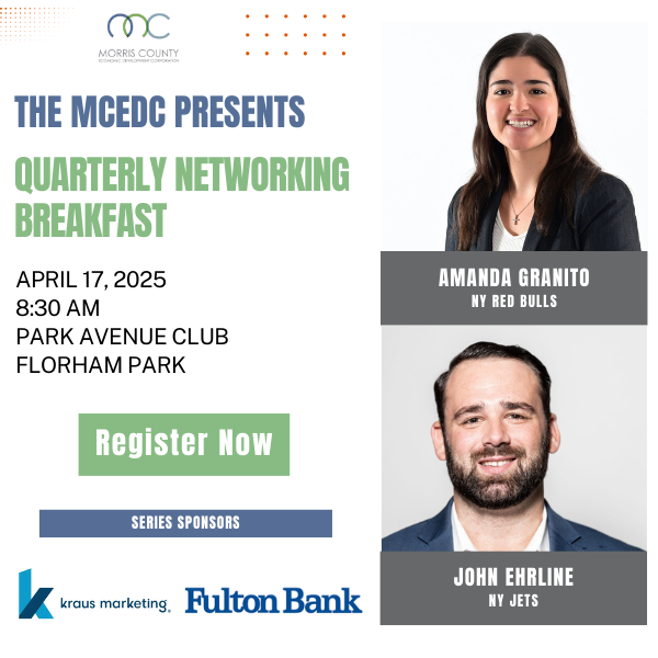 Join the Morris County EDC for breakfast with the Jets and NY Red Bulls! On April 17th, members and their guests will receive the opportunity to develop new connections, and grow their business. Please register at zurl.co/OIFXi 

<a href="/MorrisChamberNJ/">Morris NJ Chamber</a> <a href="/morristourism/">Morris County Tourism Bureau</a>