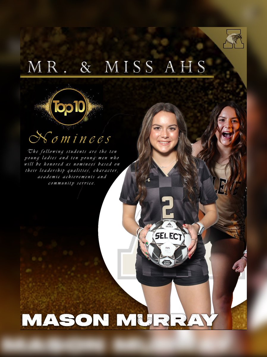 Congratulations to the ten young ladies and ten young men from Abilene High School who have been nominated for Mr. and Miss AHS! 

These students are being recognized for their outstanding leadership, character, academic achievements, and community service.

Announced in May!