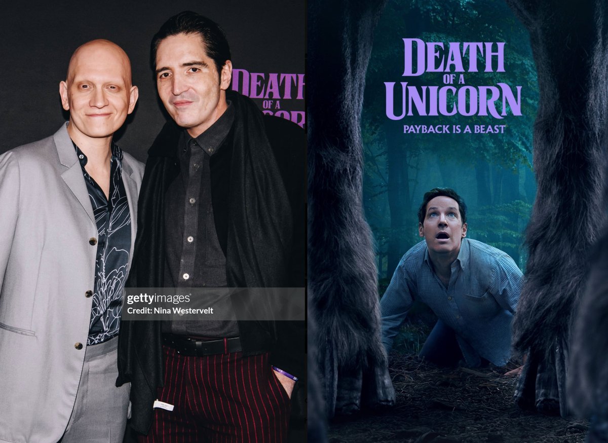 Death of a Unicorn will be in theaters on March 28th! The cast features Anthony Carrigan (Gotham's Victor Zsasz) &amp; includes Jenna Ortega &amp; Paul Rudd. Here's Anthony with another #Gotham alum, David Dastmalchian, who attended a special screening of the film.