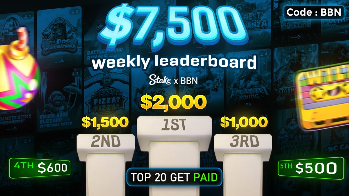 ThatsProfitCole's tweet image. $7,500+ WEEKLY Leaderboard!!💸

🏁ONLY Requirement: use code " BBN " on @Stake &amp;amp; @StakeUsa 

💰 Track your placement on the Leaderboard: thatsprofit.gg

Join the BBN discord if you have any question!  discord.gg/bigboynation

$250 to 1 Person who RT + Username
