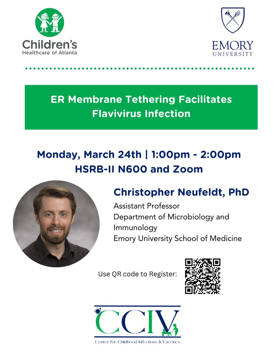 Join us Monday, March 24th, for the 9th CCIV Seminar of the Semester, featuring special guest Dr. Christopher Neufeldt, in HSRB-II N600 or Zoom zoom.us/j/92049096469, from 1:00pm-2:00pm. To Register, click link: pedsresearch.org/calendar/event…