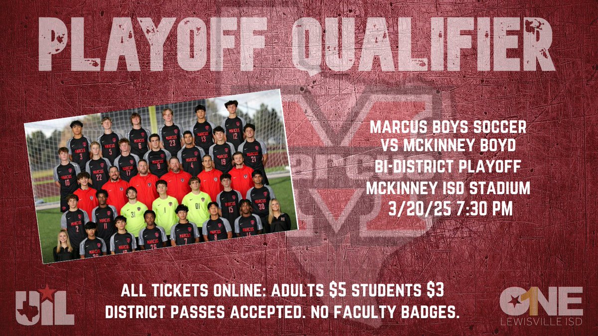 Lewisville ISD Athletics (@lisdsports) on Twitter photo Good luck to <a href="/marcusfcdotcom/">Marcus FC</a> in their bi-district playoff game against McKinney Boyd! <a href="/Marcus_HS/">Marcus High School</a> <a href="/MHS9th/">MHS 9th Grade Campus</a> Good luck to <a href="/marcusfcdotcom/">Marcus FC</a> in their bi-district playoff game against McKinney Boyd! <a href="/Marcus_HS/">Marcus High School</a> <a href="/MHS9th/">MHS 9th Grade Campus</a>
