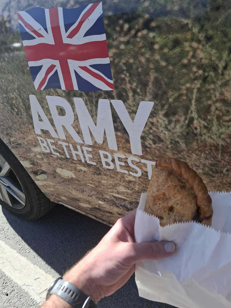 BranchettTim's tweet photo. Penultimate day and after a great event at @DuchyCollege we finally hit Cornwall. Didn't see a welcome to Cornwall sign so went for the next best thing of a @WarrensBakery pasty. Great support this week from @ArmyOTSW. Almost there, please keep donating.  
https://t.co/rZOob2Wy17 https://t.co/LYNbMXYFAa