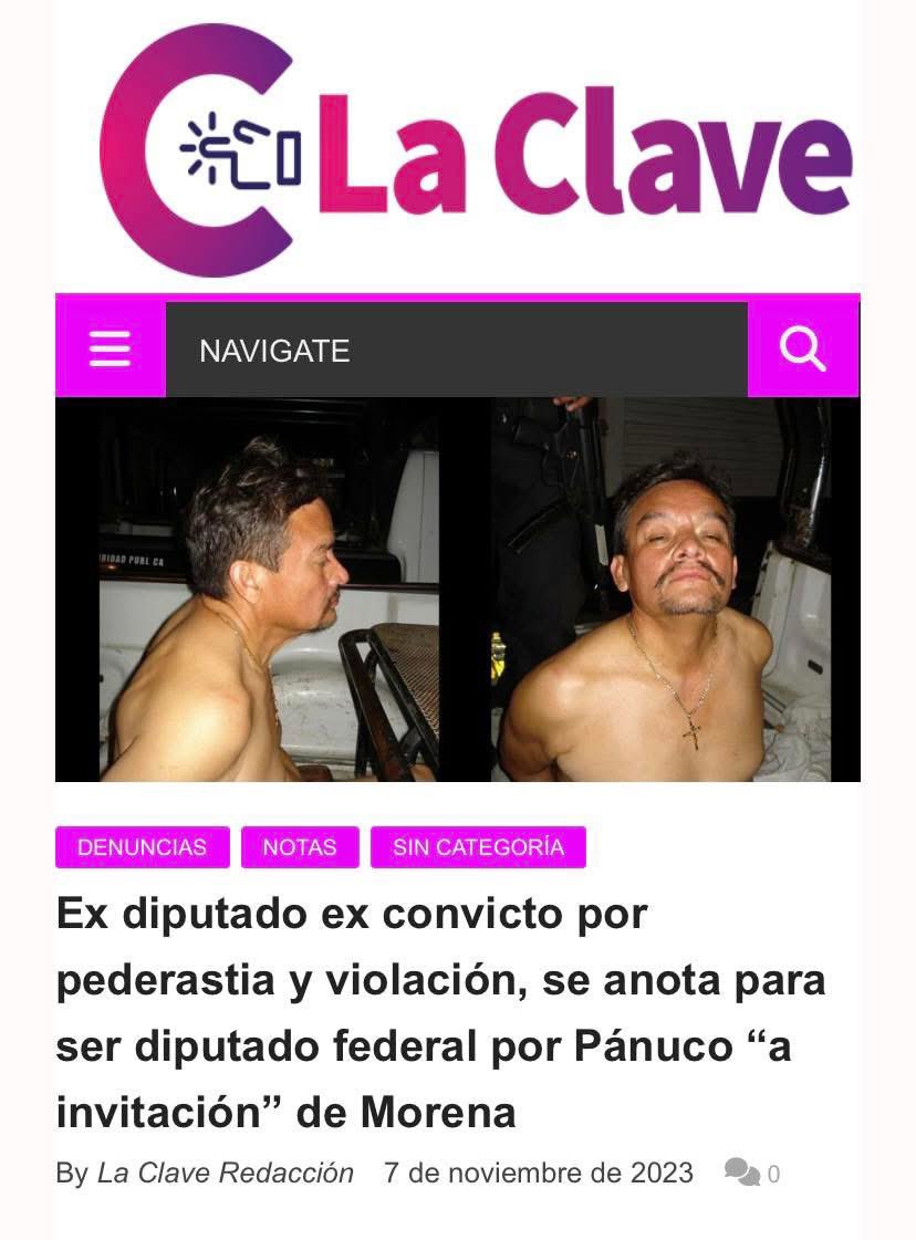 #Veracruz | Celestino Rivera Hernández fue detenido en flagrancia abusando sexualmente de un menor de 12 años en el 2011, se habla de por lo menos 5 víctimas menores de edad. En 2021 fue candidato electo de Tempoal, Veracruz por el PES y en 2023 nos enteramos que presuntamente
