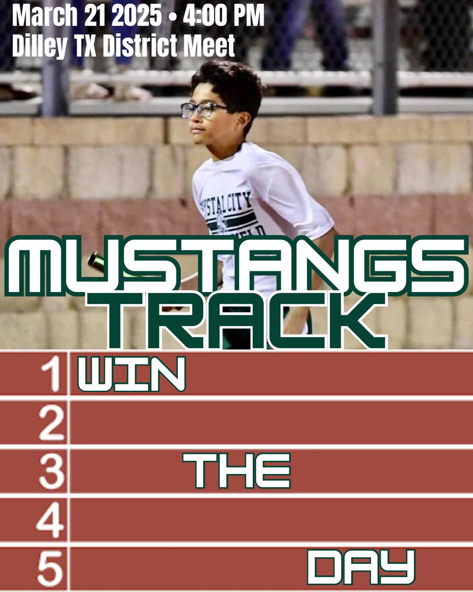 CCJavsTrack's tweet photo. 🚨Crystal City JR High Track 🚨
🗓: March 21, 2025
⏰: 2:00 PM 
📍: Dilley, TX

Come on out and support our Crystal City Mustangs Track Team! #Wintheday 🐴🥇 https://t.co/UazCsb0K9v