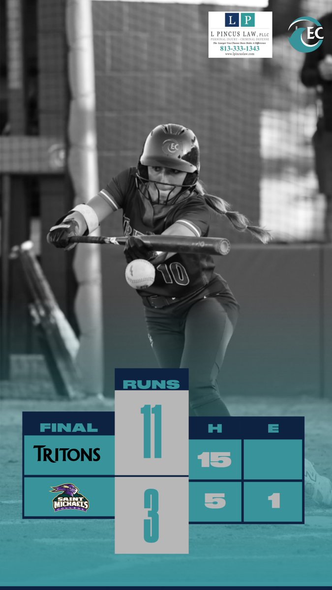 ECTritons's tweet image. SB: TRITONS WIN!! 👊🌊🥎

Eckerd 11, St. Michael’s 3 | Final

Ella Coiner: 3-for-3, 2 RBIs
Addisan Langston: 2-for-3, 3 RBIs
Molly Scott: 2-for-3, 2 RBIs

#catchthewave