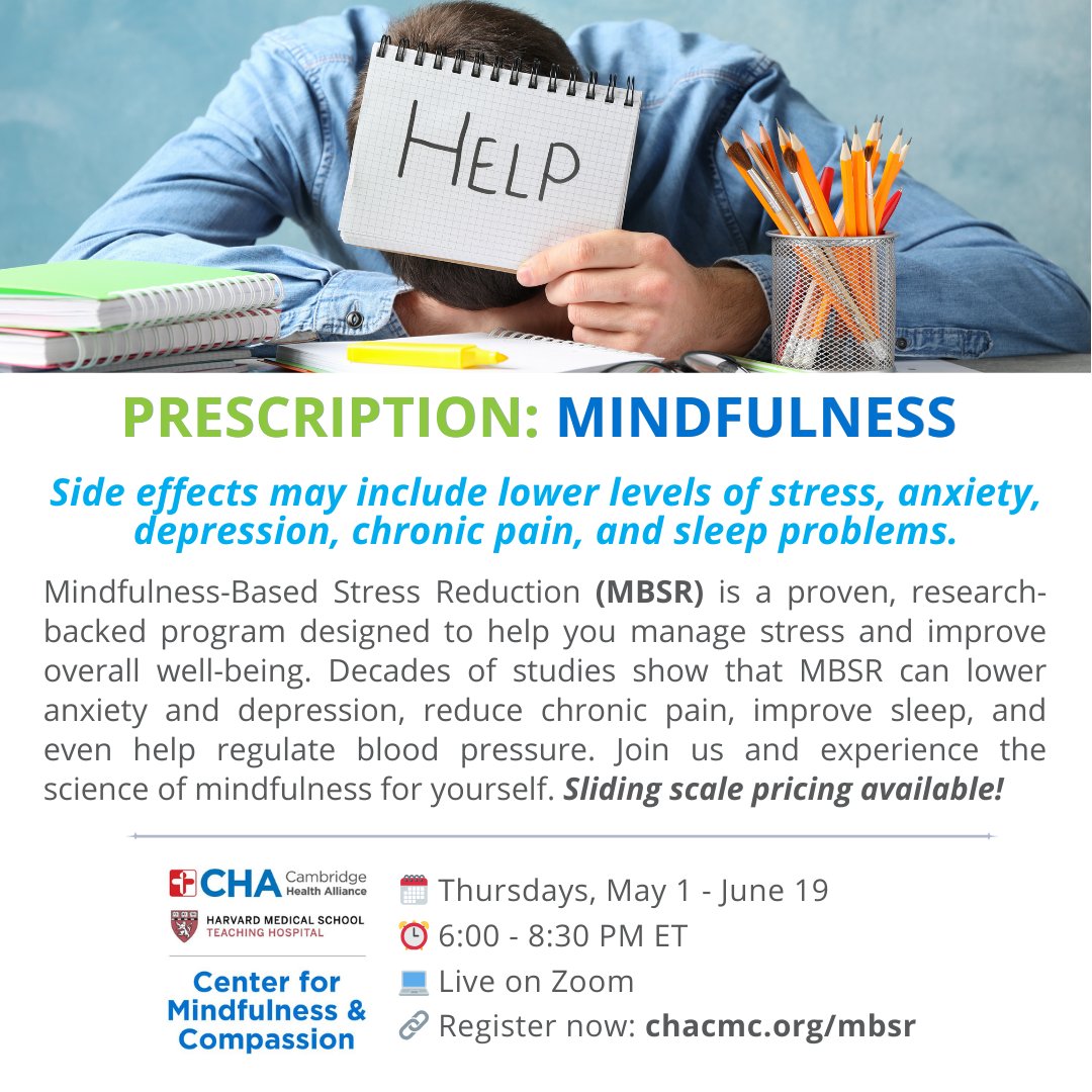 📢 Prescription: Mindfulness
Side effects may include lower stress, reduced anxiety, better sleep &amp; even lower blood pressure.
MBSR is an evidence-based program proven to help. 8-week course starts May 1!
🔗 Register: chacmc.org/mbsr
#MBSR #StressRelief #MentalHealth