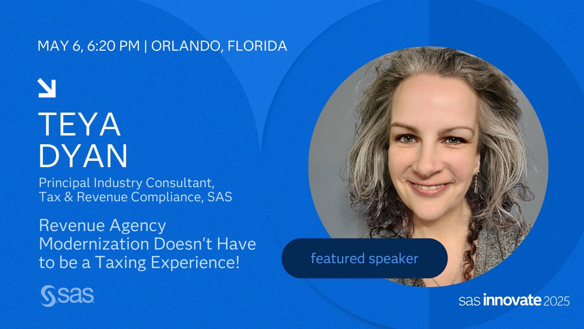 Transforming tax agencies doesn't have to be a struggle! Join Teya Dyan at #SASInnovate &amp; see how SAS Tax Compliance empowers agencies to optimize collections, prevent fraud &amp; leverage data-driven insights. May 6 | Orlando, FL
Register now: 2.sas.com/60120Svpr #TaxTech #AI