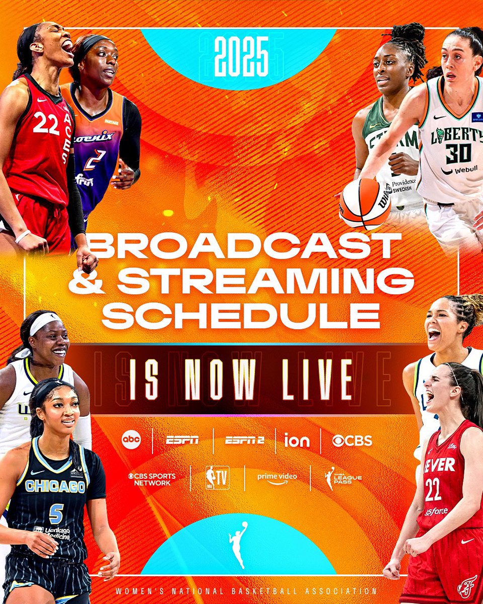 🗓️ Mark your calendars!

The 2025 Broadcast and Streaming Schedule is HERE! Watch the biggest matchups on the biggest networks all season long.

📲 See the full schedule here: wnba.com/schedule