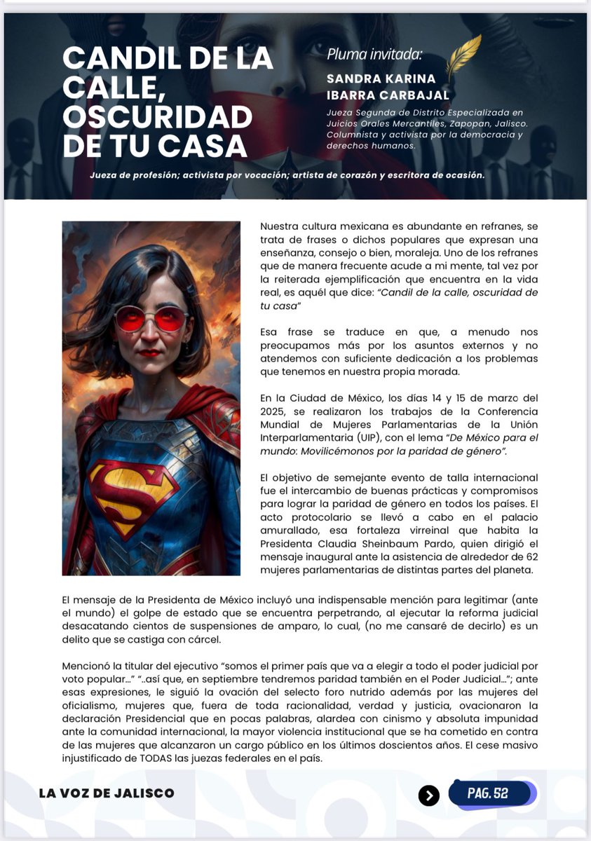 sandrakarinaib3's tweet photo. Les comparto mi columna semanal 
#Teuchitlán  no se olvida 
#TeuchitlanNuncaMas 
@Claudiashein 
#NoLlegamosTodas
Faltan las madres buscadoras 
Faltan las casi 500 juezas federales cesadas injustificadamente 
@ONU_es 
@ONUMujeresMX @ONUMujeres  @SRjudgeslawyers https://t.co/LGAhdj9LSs
