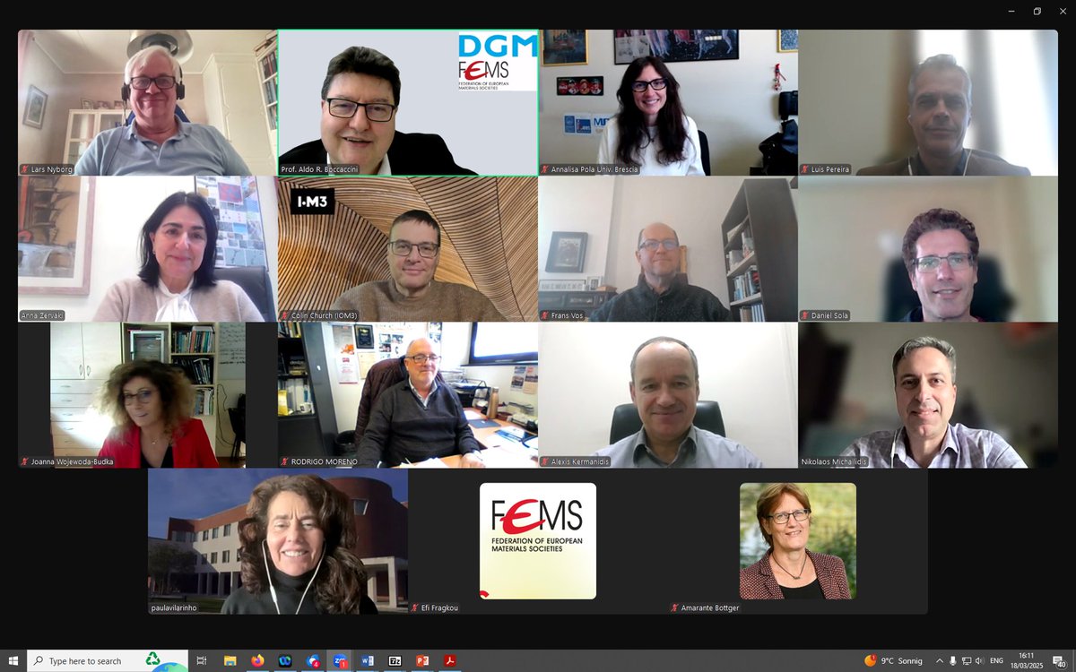 Biomaterials_Erlangen (@boccaccini_lab) on Twitter photo It was great to chair the 1st (online) meeting in 2025 of #FEMS Board <a href="/FEMS_EU/">FEMS (Federation of European Materials Societies)</a> with excellent participation of representatives of🇪🇺member societies: 🇬🇷🇵🇹🇩🇪🇬🇧🇪🇸🇮🇹🇧🇪🇳🇱🇵🇱🇸🇪 Very productive discussions! Many thanks to FEMS executive secretary Ms Efi Fragkou <a href="/iom3/">The Institute of Materials, Minerals & Mining</a> for organizing it! It was great to chair the 1st (online) meeting in 2025 of #FEMS Board <a href="/FEMS_EU/">FEMS (Federation of European Materials Societies)</a> with excellent participation of representatives of🇪🇺member societies: 🇬🇷🇵🇹🇩🇪🇬🇧🇪🇸🇮🇹🇧🇪🇳🇱🇵🇱🇸🇪 Very productive discussions! Many thanks to FEMS executive secretary Ms Efi Fragkou <a href="/iom3/">The Institute of Materials, Minerals & Mining</a> for organizing it!