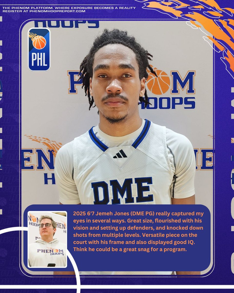 Patrick O'Brien (@pobscout) on Twitter photo 2025 Jemeh Jones <a href="/jemehjones_/">Jemeh Jones</a> / <a href="/DMEAcademyMBB/">DME Academy Men's Basketball</a> is one that impressed me with his overall feel and impact, especially at 6'7. #PhenomHoops
Offers: Kentucky Wesleyan, Daytona State
Interests: Mercer, Lincoln Memorial, Wingate, Missouri State, Le Moyne 2025 Jemeh Jones <a href="/jemehjones_/">Jemeh Jones</a> / <a href="/DMEAcademyMBB/">DME Academy Men's Basketball</a> is one that impressed me with his overall feel and impact, especially at 6'7. #PhenomHoops
Offers: Kentucky Wesleyan, Daytona State
Interests: Mercer, Lincoln Memorial, Wingate, Missouri State, Le Moyne