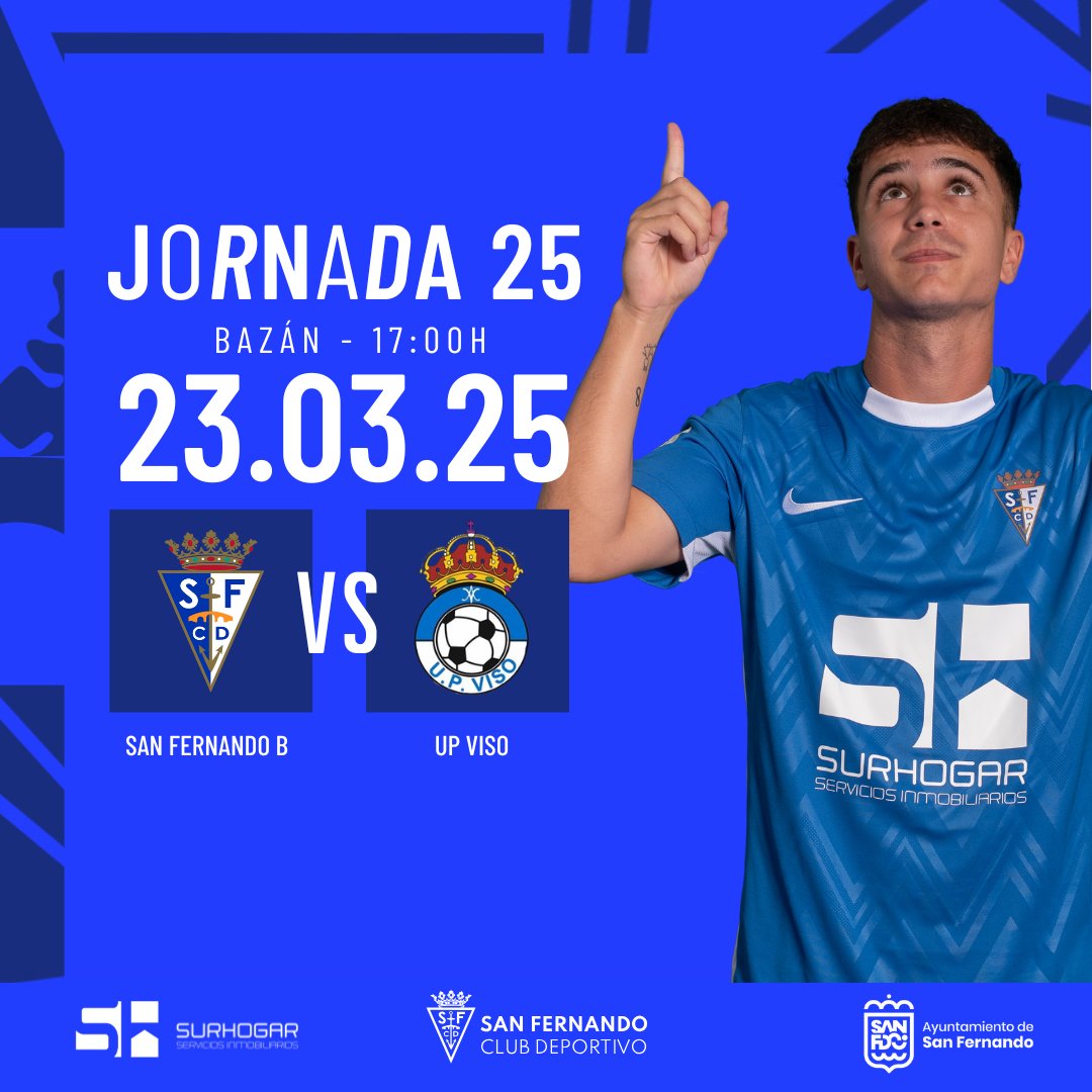 🦁 ¡El #SanFernandoB vuelve a Bazán este domingo! 

🆚 UP Viso
📅 Domingo 23 de marzo
⌚ 17:00 h.
🏟️🔥 #RevientaBazán