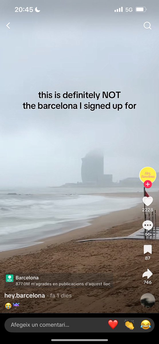 TikTok va ple d’expats queixant-se de la pluja a Barcelona… gent que arriba pensant que això és un parc temàtic destinat a fer que es posin com gambes, a servir-los cafès i torrades amb alvocat i que ignora què és la llengua catalana. Si no volen pluja ja poden marxar, tu.