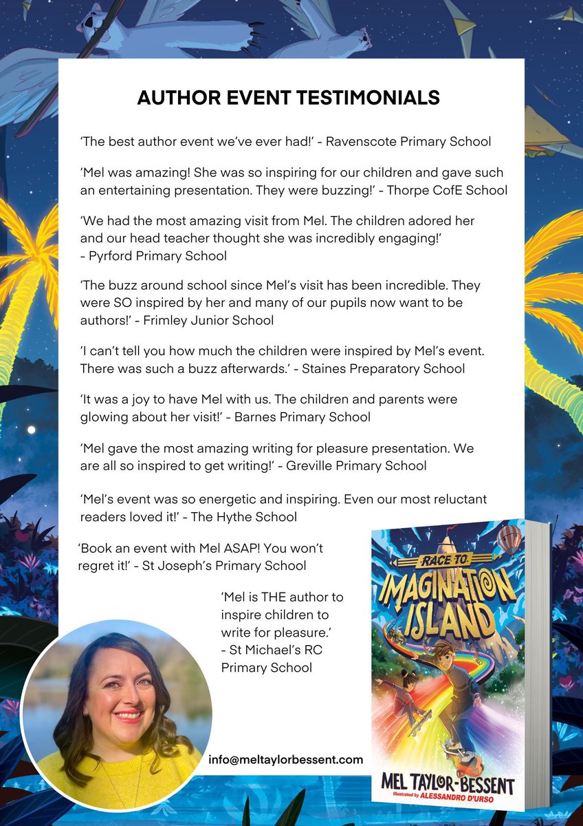 Mel Taylor-Bessent (@meltbessent) on Twitter photo โจHALF-PRICE AUTHOR VISITS!!!โจ
As the offer went down so well last year Iโm offering 50% off KS2 author visits for the rest of 2025.
If youโd like a visit thatโs high-energy, interactive & inspires ALL pupils to put pen to paper, do get in touch!
โ๏ธ info@meltaylorbessent.com โจHALF-PRICE AUTHOR VISITS!!!โจ
As the offer went down so well last year Iโm offering 50% off KS2 author visits for the rest of 2025.
If youโd like a visit thatโs high-energy, interactive & inspires ALL pupils to put pen to paper, do get in touch!
โ๏ธ info@meltaylorbessent.com