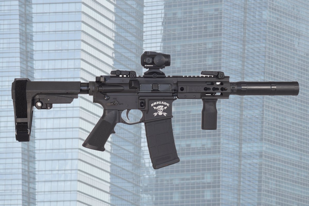 BrigadeMfg's tweet photo. BM-15 5"

The ultimate low profile & portable 5.56mm/223 option on the market. Manufactured in the USA, this BM-15 is an AR-15 style braced pistol especially suited for concealability and quick manipulation and is perfect for tactical use in urban environments and home defense.

Fitted here with a #gemtech suppressor,#magpul grip & flip sights,#pmag 30 rnd magazine, & #sig #romeo 

#bm15 #ar15 #556 #battlerifle #tactical #defence #shooting #weapon