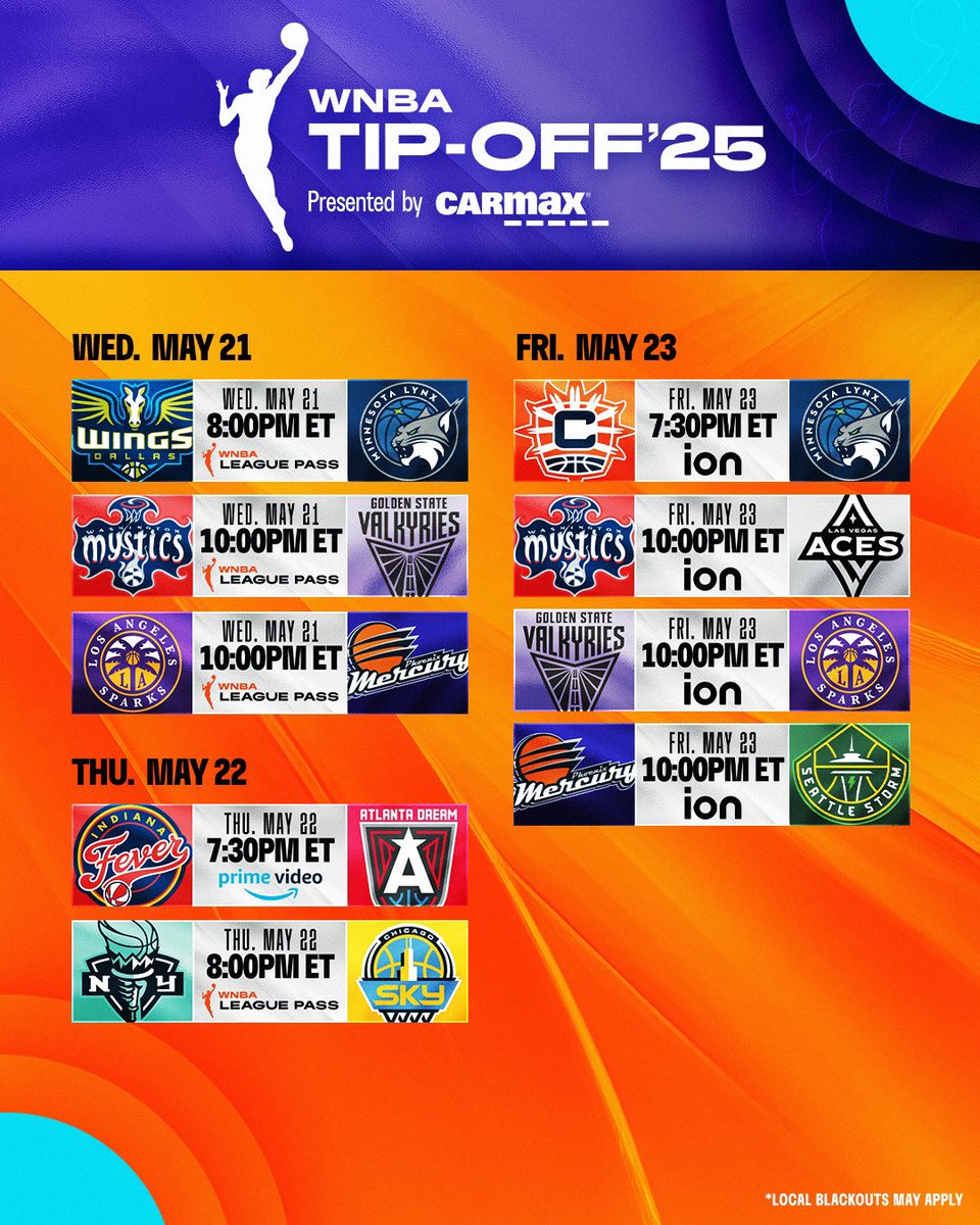 The countdown begins ⏳

WNBA Tip-Off 2025 presented by <a href="/CarMax/">CarMax</a> kicks off Friday May 16th!