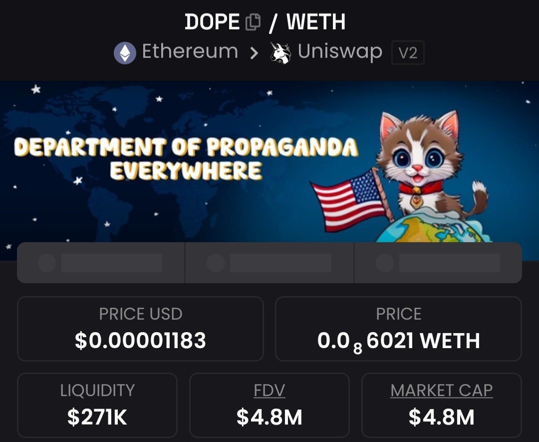 4wdcanaima's tweet photo. @Poe_Ether Department of Propaganda Everywhere
(DOPE) $DOPE #43C
0x43c5034469bce262d32f64c5e7f9f359f5b1495f https://t.co/f0G2nAIRrz