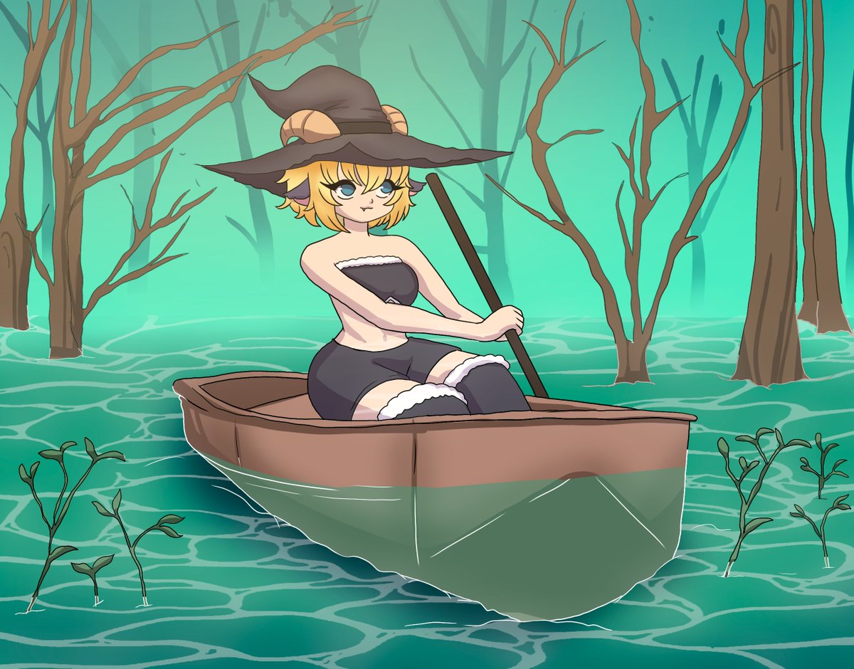 MoonArtss_'s tweet photo. Annabelle rowing in the swamp ^-^ 

Commission Done https://t.co/7OAcg2iR6U