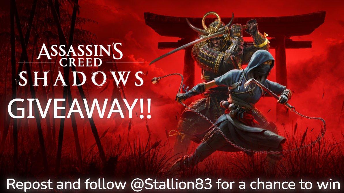 Stallion83 (@stallion83) on Twitter photo Assassin's Creed Shadows is here, and I'm celebrating with an epic GIVEAWAY thanks to Ubisoft! ๐
Repost and follow <a href="/Stallion83/">Stallion83</a> for a chance to win Assassin's Creed Shadows on Xbox. Good luck, gamers! Assassin's Creed Shadows is here, and I'm celebrating with an epic GIVEAWAY thanks to Ubisoft! ๐
Repost and follow <a href="/Stallion83/">Stallion83</a> for a chance to win Assassin's Creed Shadows on Xbox. Good luck, gamers!