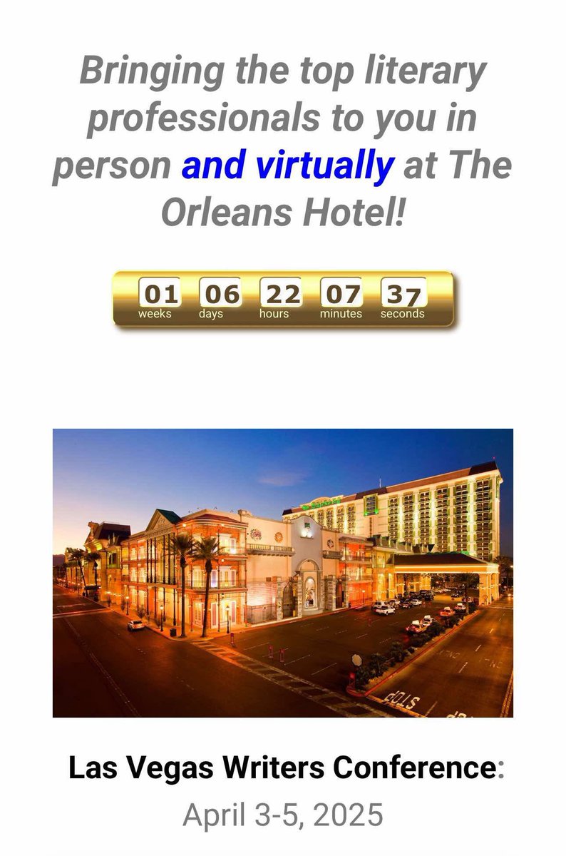 BrynARedding's tweet photo. Hey, authors! Saturday, April 5th is the virtual component of this year’s Las Vegas Writers Conference. TWO PITCH SESSIONS are included in this single day, packed event. 

See you there?
#amquerying #WritingCommunity https://t.co/GvSRfO30Sj